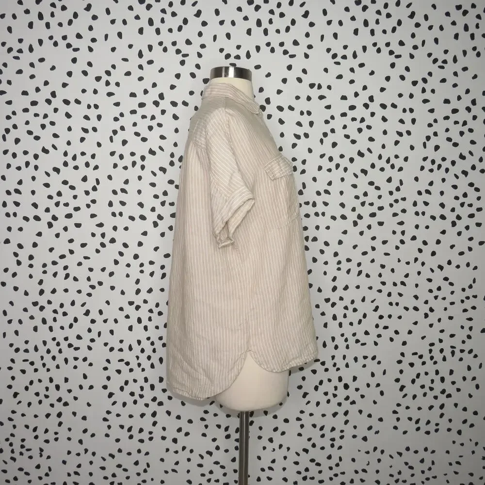 J. Crew x Baird McNutt Tan Striped Linen Short Sleeve Top - Picture 8 of 11